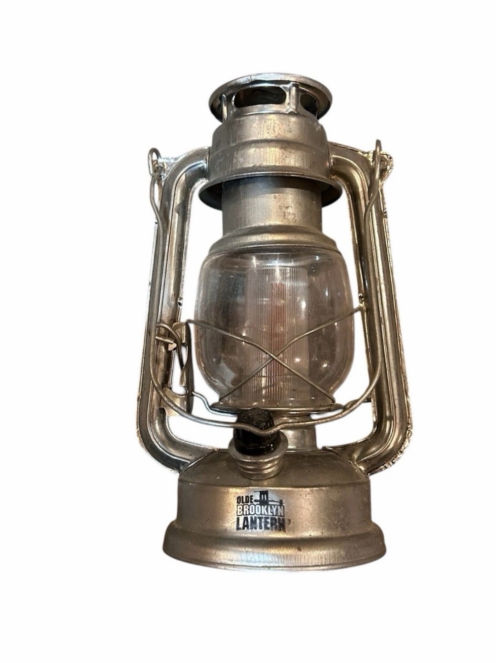 Olde Brooklyn Lantern Silver Antique Style Dimmer LED Light Battery Operated